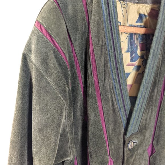 Men's Vintage Sheepskin Cardigan Brown & Red Confeccion Cuni, SA Made in Spain - Picture 7 of 15